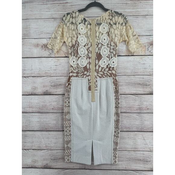 Beguile by Byron Lars Floral Brocade Lace Dress Women's Size‎ 0 Cream/Tan Lined - Picture 2 of 13